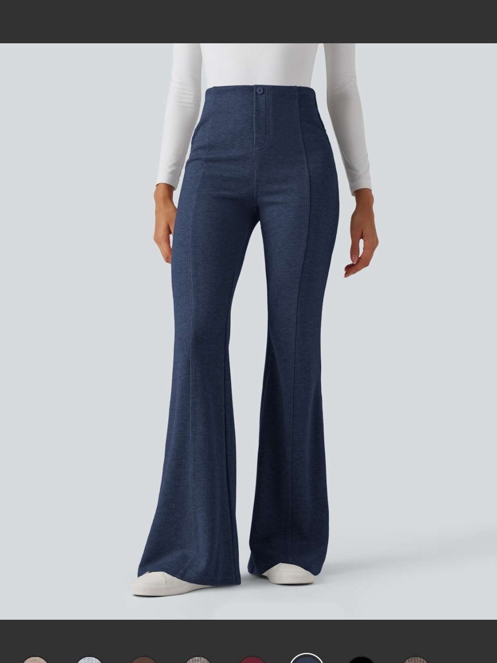 HALARA Navy High-Rise Flare Knit Pants